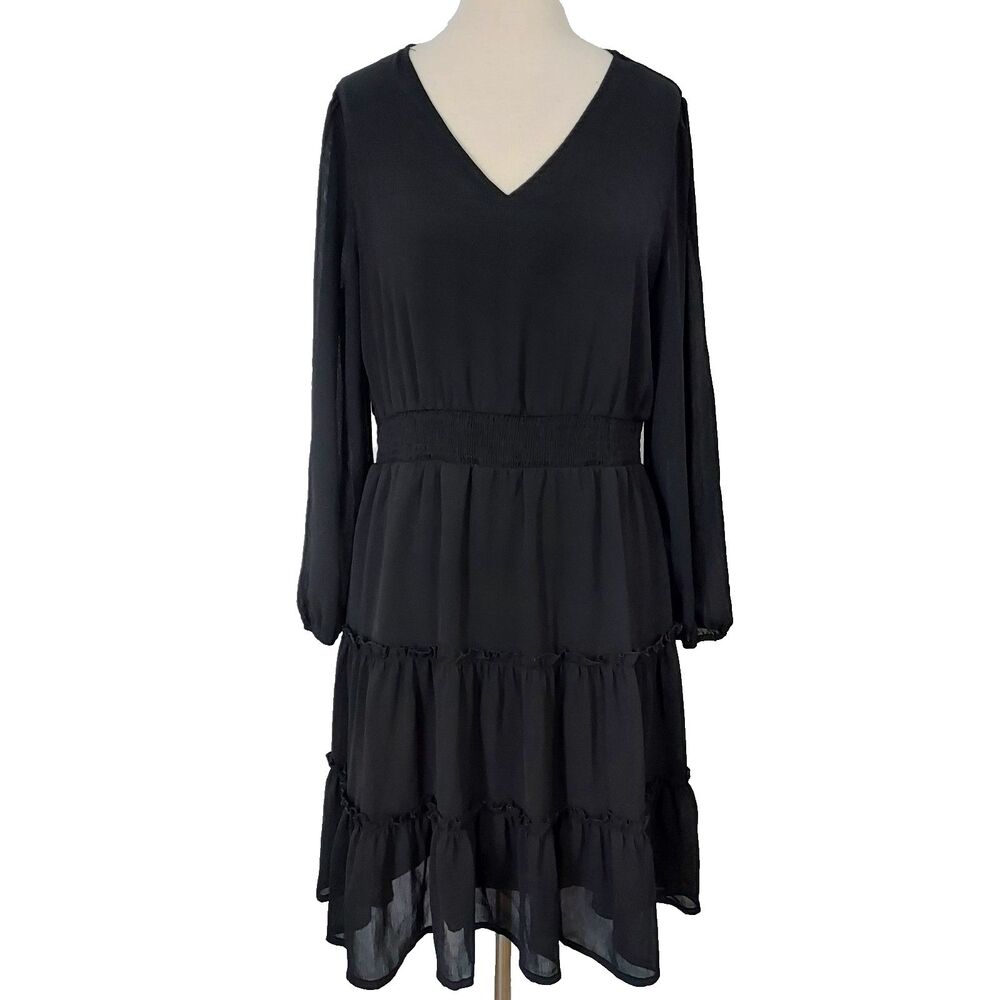 Zattcas Long Sleeve Dress Black Tiered Ruffle Women's size XL Flowy Cottagecore